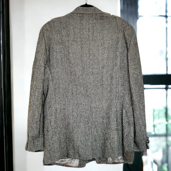 VINTAGE Tweed Sport Coat Blazer 100% Virgin Wool Black Cream Heritage Style 44